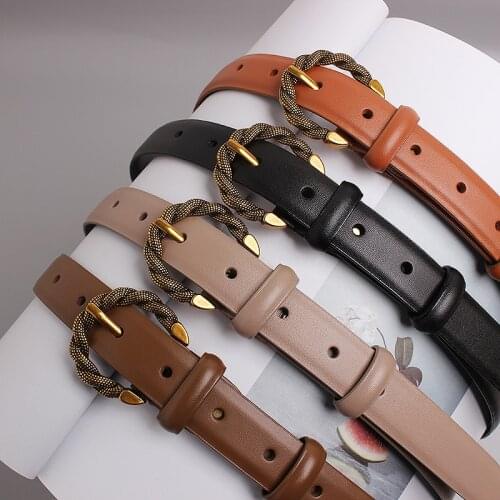 French Design Vintage Twisted Buckle Pin Cowskin Waist Belt For Women Genuine Leather Waistband Female Jean Pant Belt Strap 2021