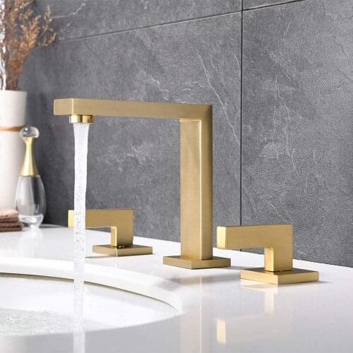 Luxury Brushed gold brass bathroom sink faucet Top quality copper three holes two handle basin mixer faucet--Black/Chrome