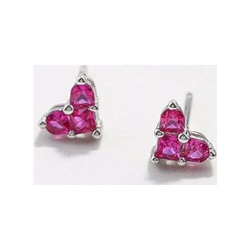 Fine 925 Sterling Silver Sweet Zircon Heart-shaped Mini Red Love Stud Earrings for Women Elegant Jewelry Lover Mujer Gifts SE126