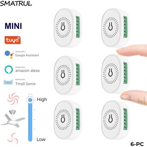 SMATRUL Tuya Wifi Smart Ceiling Fan Switch EU 220V Mini Wall On Off Module APP Voice Remote Speed Control For Alexa Google Home