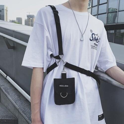 Tactical Vest Streetwear Bag for Men Hip Hop Waist Bag Adjustable Multiple Pockets Canvas Mens Waist Pack Chest Bags