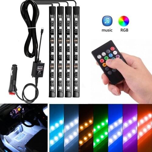 4Pcs RGB LED Strip Light Car Interior Light with Remote Control for Ford Focus MK2 MK3 MK4 Fusion Fiesta 2018 Escape Ecosport