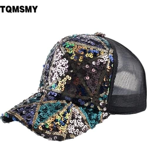 TQMSMY Streetwear Shinning Baseball Caps Women Snapback Hip Hop Trucker Cap Men Rap Hats With Flashing Sequins Mesh Bones TME163