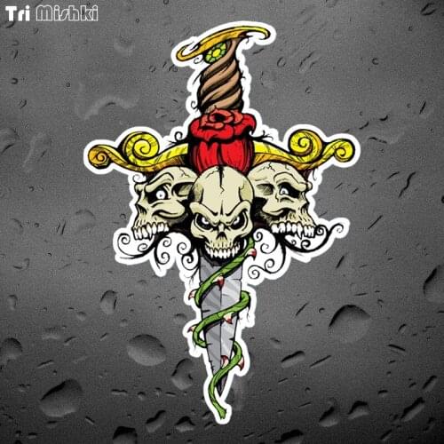 Tri Mishki WCS424 11.7*17cm skull sword pirate cards wings car sticker funny PVC coloful Decals Motorcycle Accessories sticker