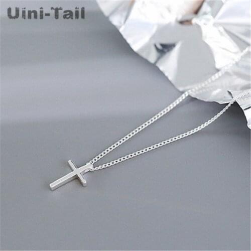 Uini-Tail hot new 925 sterling silver cross simple pendant necklace Japan and South Korea fashion trend wild student jewelry