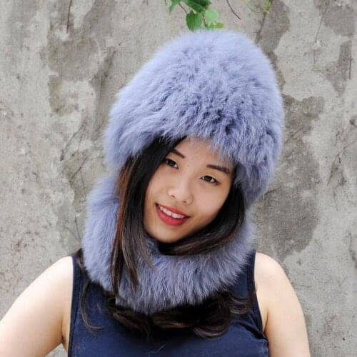 CX-C-01D New Fashion Winter Fox Fur Hat and Scarf Set Girls Beanies Hats Set