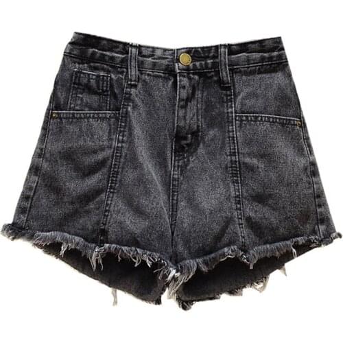 G1024 New 2020 summer women fashion big size high-waisted voluminous cuffed a-line denim shorts cheap wholesale