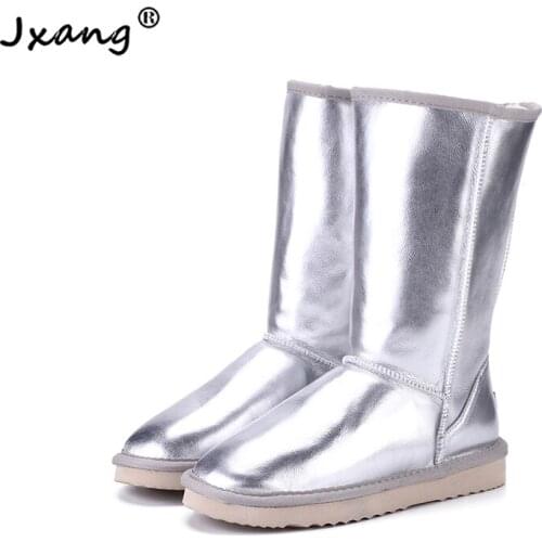 JXANG high quality leather cowhide womens snow boots Australia winter boots women warm boots women waterproof womens shoes