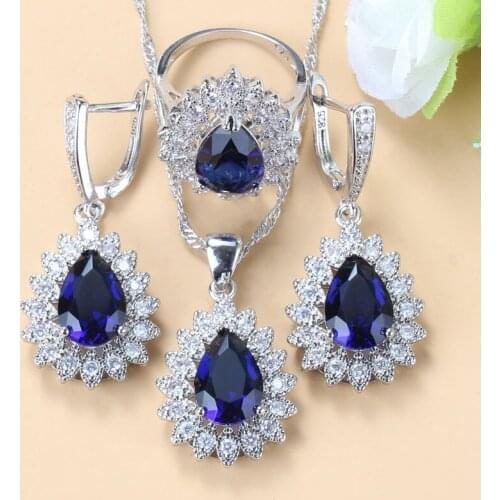 2020 New Arrival Bridal Jewelry Sets Women Wedding Costume Natural Blue Stone Zircon Earrings Bracelet And Ring Sets
