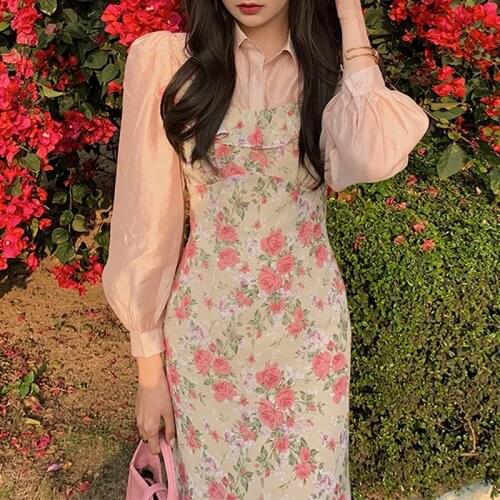 2021 Summer Vintage Midi Dress Women Casual Design Elegant Floral Strap Dress Beach One Piece Dress Korean OffIce Lady