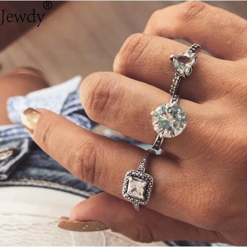 Jewdy 3PCS/ Set bohemian Rings Vintage Knuckle Rings for Women Boho Crystal Ring Set Bohemian Midi Finger Jewelry Bague Femme