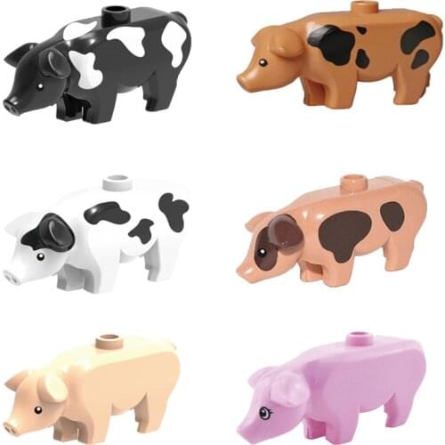 Animals For Children Colorful Pig 5PCS Toy Figures Gift DIY Play With Friends Toys Building Blocks For Locking Model Farm Bricks