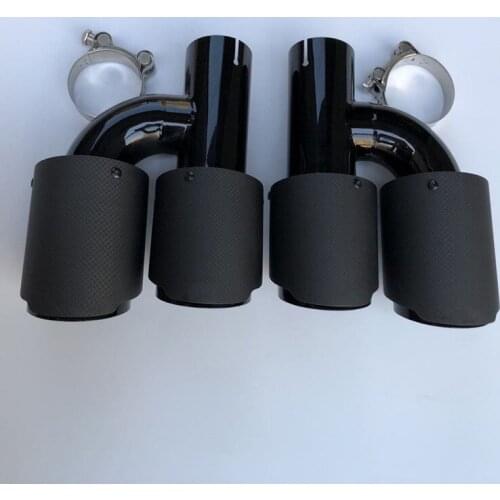 1 Pair H Model For Akrapovic Exhaust Pipe Car Universal Matte Carbon Fiber +Glossy Black Stainless Steel Muffler Tip Nozzles