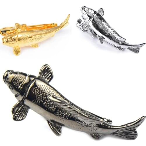 10pcs/lot Vivid Lucky Fish Tie Clip Copper Plating Gold/Gunblack/Silver Tie Pin Bars Mens Jewelry Accessory Wholesale