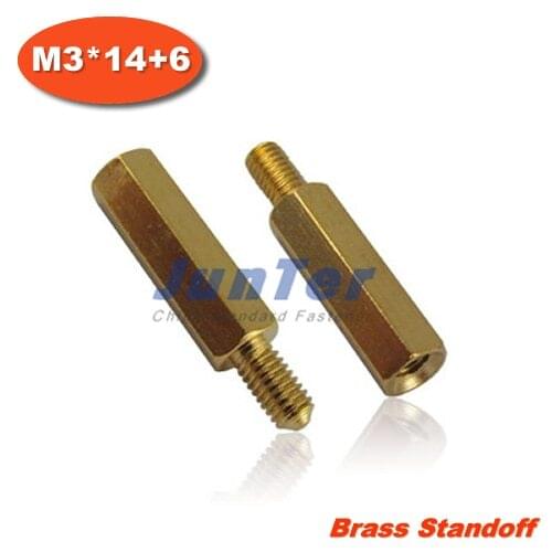 100pcs/lot Brass Standoff Spacer M3 Male x M3 Female -14mm Thread 6mm