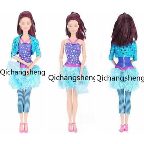 11.5" Pretty Blue Sequin Little Coat Star Dress For Barbie Doll Clothes Outfits Socks Bag Shoes 1/6 BJD Dolls Accessories Toys