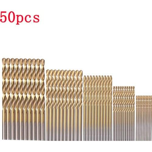 50pcs High Speed Steel Titanium Coated Twist Drill Bit Set Wood Drilling Hole Woodworking Wood Tool For DIY Home Building New
