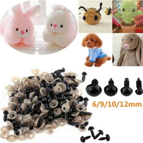 6-12mm 100pcs/pack Black Plastic Safety Noses&Eyes Sewing for Bear Doll Animal Stuffed Toys DIY Sewing Dolls Craft Accessories