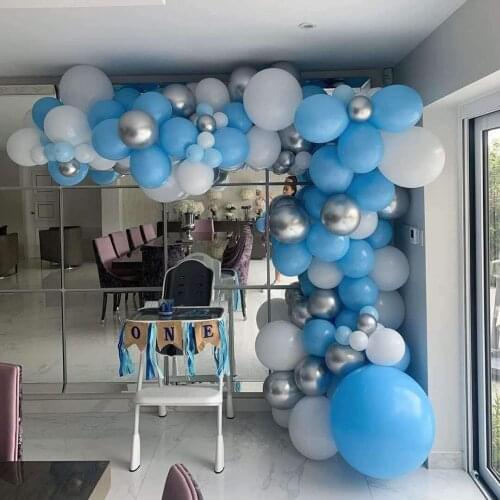 128 Pieces Balloon Garland Kit Balloon Arch Garland for Wedding Birthday Party Decorations Blue Silver balloons for baby shower