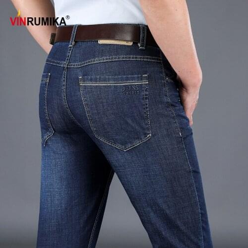 Large Size 29-42 Spring Mens Business Casual Brand Straight Jeans Autumn Man High Quality Cotton Denim Blue Pants Long Trousers
