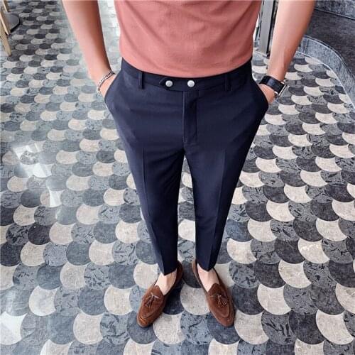 Style Ankle British Pants Mens Social Trousers Office Pantalon Costume Homme 2020 Spring Men Dress Pants Slim Fit Trousers Men