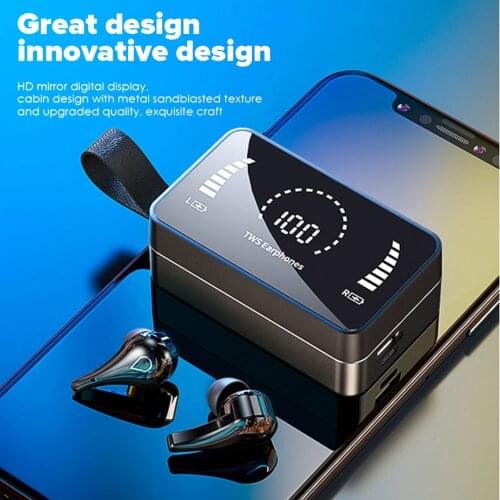 BT5.0 Earphones Auto Pairing CVC8.0 Noise Reduction Fingerprint Touch IPX7 Waterproof Digital Display Power Bank Phone Holder