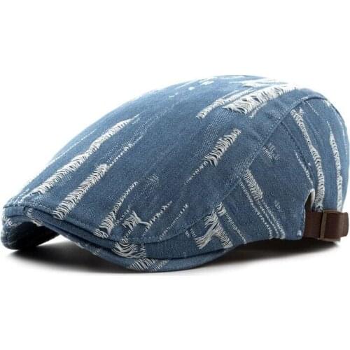CEQING012 Vintage Washed Denim Ripped Jeans Flat Cap Women Autumn British Adjustable Classic Duckbill Caps Women Beret Hat