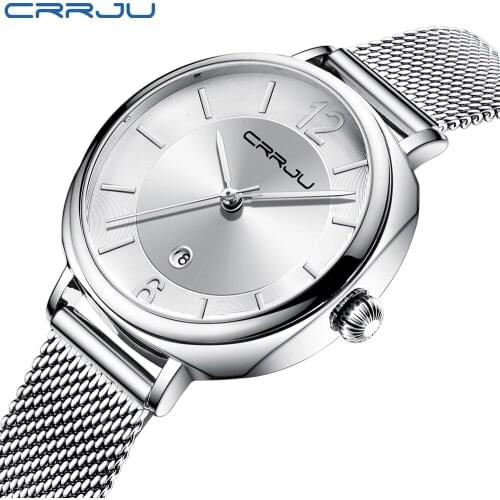 CRRJU Women Fashion Silver Quartz Watch Lady Casual Waterproof Simple Wristwatch Gift for Girls Wife Saat Relogio Feminino