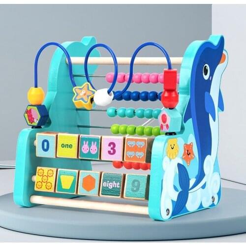 Childrens Wooden early education toys dolphin bead calculation rack intelligence bead learning toys birthday gift