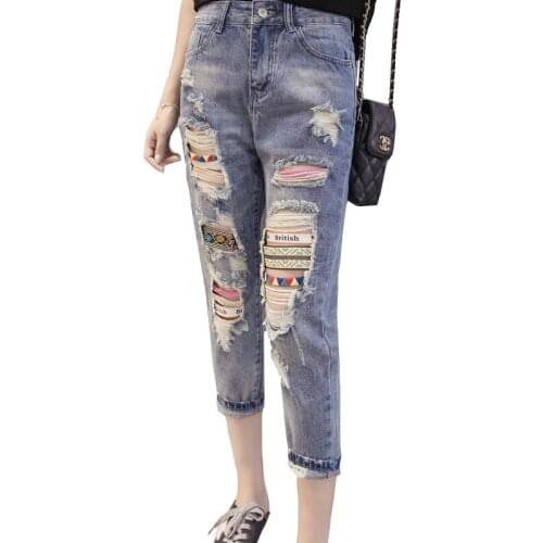 2019 Fashion Hole Ripped Jeans Woman High Waist Boyfriend Jeans For Women Casual Ribbon Denim Jeans Pencil Pants Trousers R646