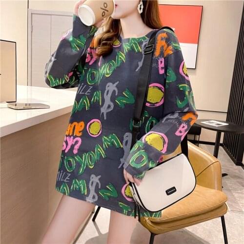 Womens T-shirts Long Sleeve Letter Print T Shirt Simple Kpop BF oversized graphic Tee Shirt Female White gray Clothes Tops 2021