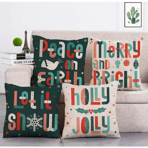 Word art merry and bright print Cushion Cover Linen Throw Pillow Car Home Decoration Decorative Pillowcase T393