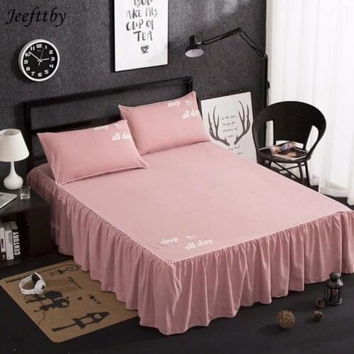 Hot Bed Skirt Solid Bed Sheets Mattress Cover Bedding Sets 3pcs Decor Protector Elastic Band Bedspread Pillowcases Home Textile