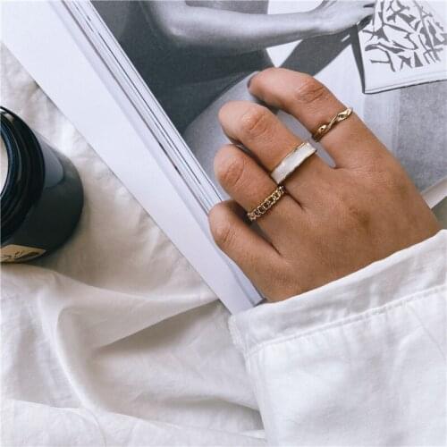 Korean Style Fashion Gold Geometric Round Rings for Women Open Finger Rings Accessories Twisted Adjustable Ring Set Jewelry