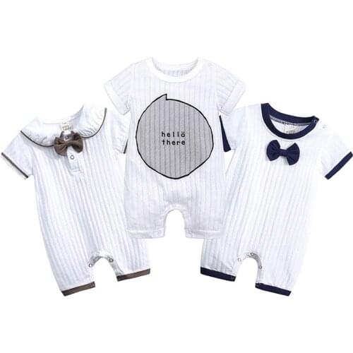 Baby Boy Gentlman Suits Short Sleeve Kids Boys Summer Clothes One Piece Breathable Soft Cotton Infant Romper Boys Wedding Sutis