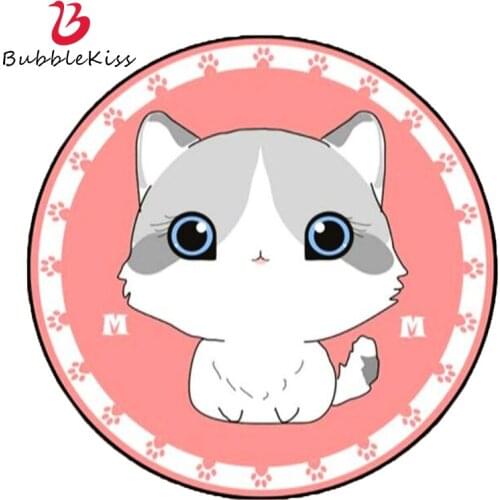 Bubble Kiss Cartoon Round Carpet Fashion Pink Cat Pattern Rugs Home Creative Floor Mat Cute Childrens Room Decor Pad $9.9 Sale