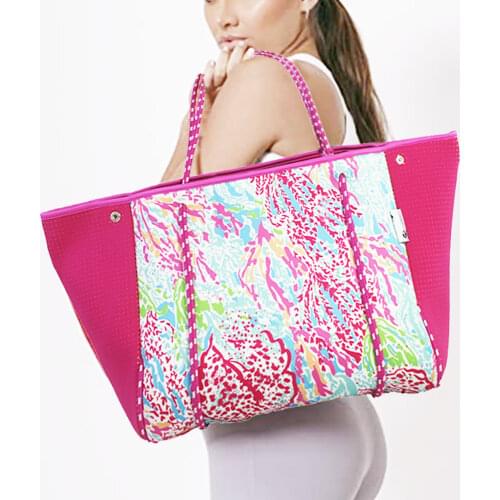 Promotion Fashion Printed Embroidered Large Neoprene Beach Tote Bag Gym Personalized Oversized Handbags for Travel