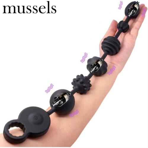 Mussels Three Motors Strong Vibrators Anal Beads Long Butt Plug Silicone Prostate Massager Soft Deep Vibration Exercise Plug