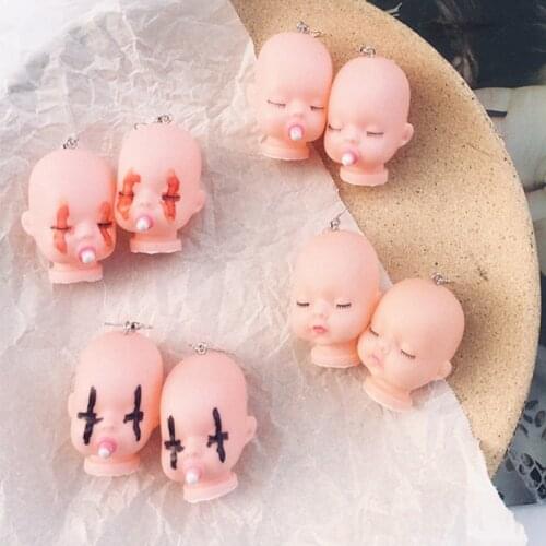 Cute Teat Eyes Closed Baby Face Drop Earrings for Women Funny Mini Nipple Baby Head Doll Earring Hooks Dangle Jewelry Child Gift
