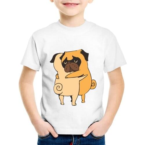 Cute Yellow Pugs Printed Children Funny animal T-shirt kids clothes boys t shirts Dabbing/Hug/Dance summer white tees girls tops