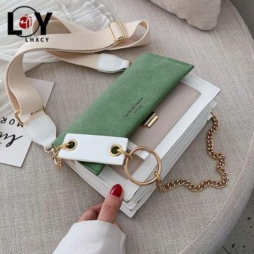 Fashion Scrub Leather Contrast Color Crossbody Bags For Women 2021 Chain Simple Shoulder Bag Ladie Purses And Handbag Cross Body
