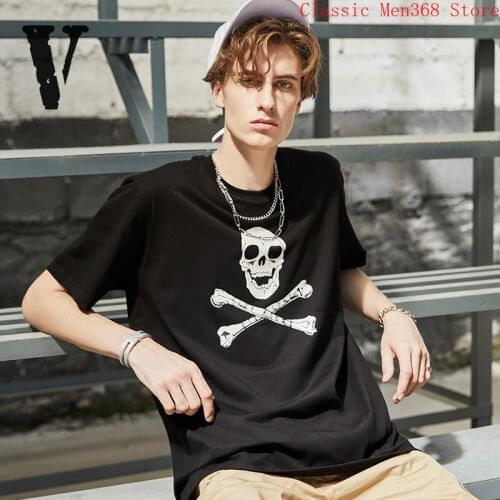 Halloween VLONE Short Sleeve Male Skull Head Big V Couple T Sleeve Loose Hip Hop TEE Tide Brand Female