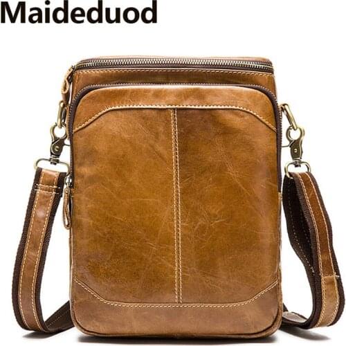 Maideduod Men Shoulder Bag Male Genuine Leather Zipper Cowhide Flap Casual Crossbody Bags for Men Messenger Bags Men Leather Bag