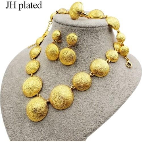 24K Gold color jewelry sets for women African bridal wedding gifts party Bracelet round Necklace earrings ring sets jewellery