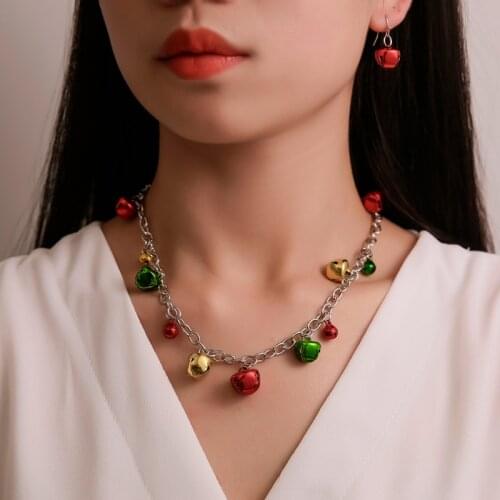Red Green Bells Colorful Christmas Alloy Necklace Bracelets Drop Earrings Dangle Earrings Jewelry Sets for Women & Kids