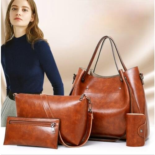 2021 New Fashion European and American Handbag Retro Wax Leather Bag Multi-piece Set