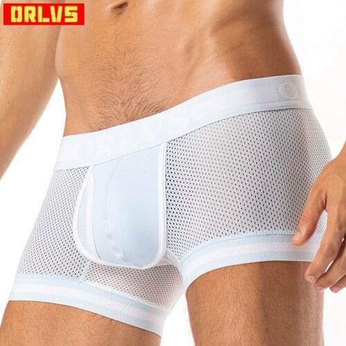 ORLVS Penis Sexy Boxer Cuecas Cotton Pants Trunks Boxer Mesh Men Underwear U Pouch Sexy Underpants Shorts Gay Male Panties OR499