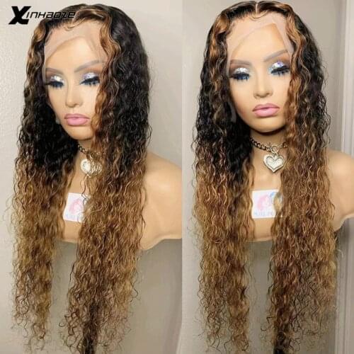 Honey Blonde Wet Water Wave Human Hair Wig Brazilian Remy Ombre Highlight Colored 13x6 Lace Front Human Hair Wigs For Women