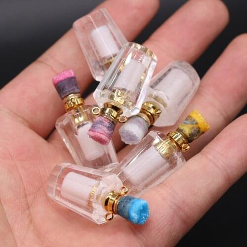 Natural Stone Perfume Bottle Pendants Reiki Heal Essential Oil Bottles Clear Crystal for Women Jewelry Making Necklace Pendant