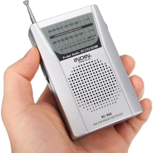 Portable LED AM/FM Radio Telescopic Antenna Radio Speaker Low Power Consumption Radio Receiver Mini Silver